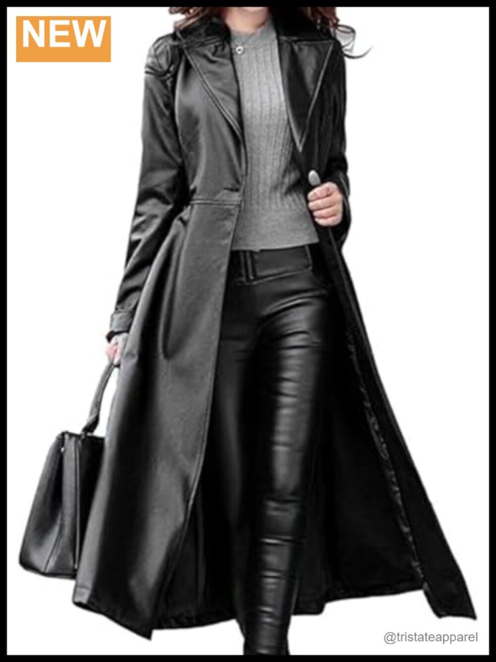 Genuine Lambskin Leather Long Trench Coat with Removable Belt